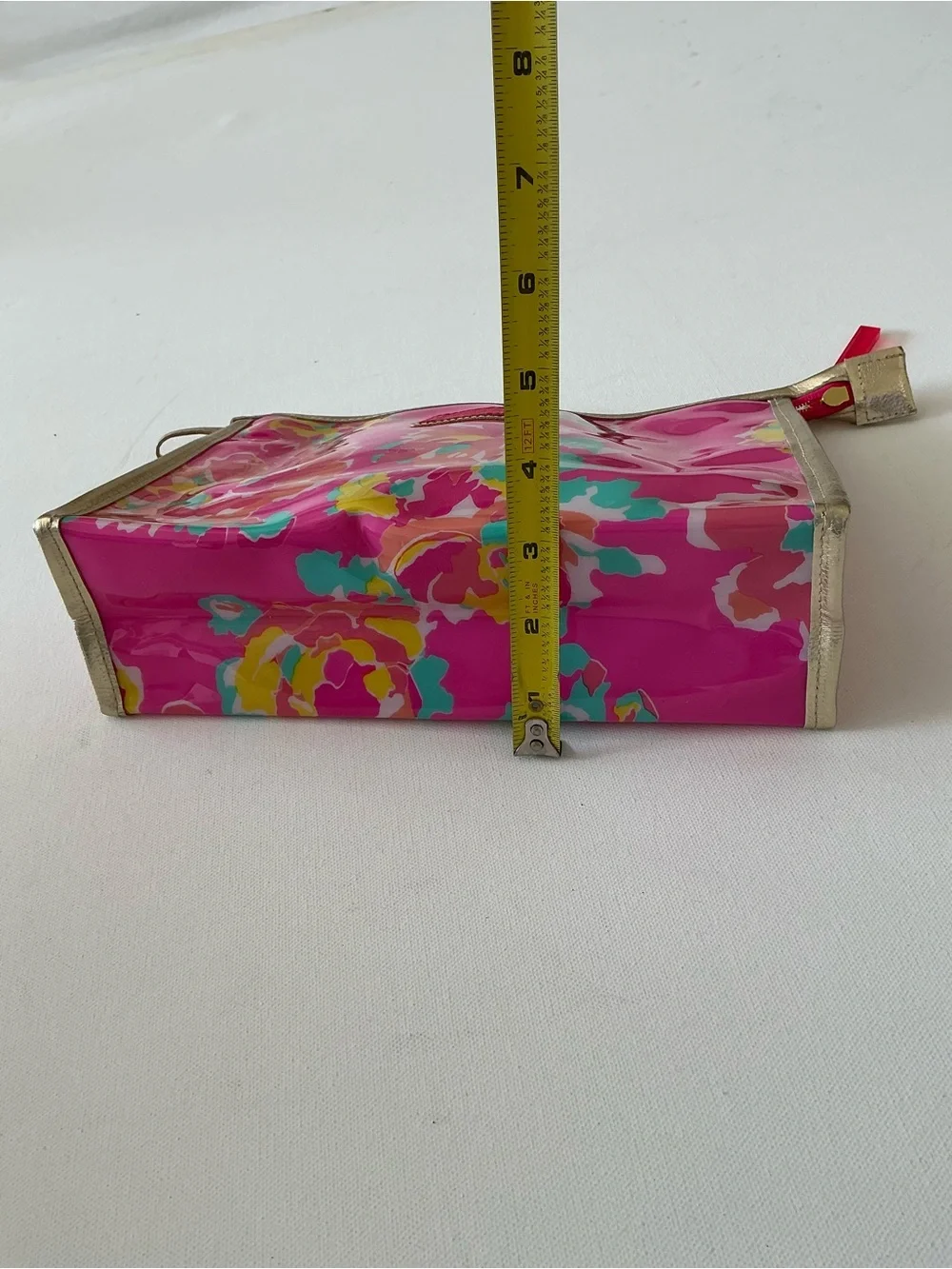 Lilly Pulitzer Hot Pink Floral Vinyl Pouch with Gold Trim
